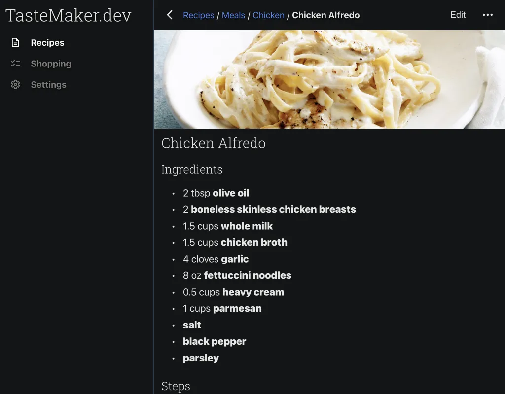 A screenshot of TasteMaker.dev